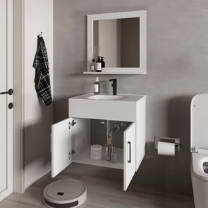 English Elm White Floating 2-Door Bathroom Vanity Set with Sink & Mirror – Bright White Finish, Space-Saving Storage B062P355539
