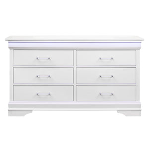 English Elm CHARLSTON Solid Wood 5-Drawer Chest with Built-In LED Lighting, Spacious Transitional Bedroom Storage White 62.4 L x 19.49 W x 37.01 H B201P215711