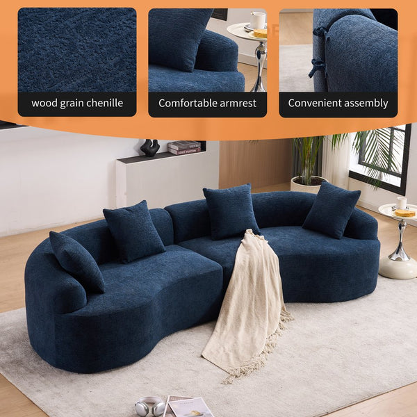 English Elm Compression Compression Sponge Sofa Curved Modular Sectional with 30D High-Density Chenille Sleeper for Cozy Apartment Living Room Comfort and Safe Rounded Design Antique Blue W2231S00019