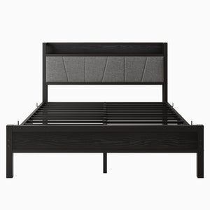 English Elm Queen Upholstered Storage Bed Frame with Charging Station, 11 Metal Slats, No Box Spring Needed W840P195212