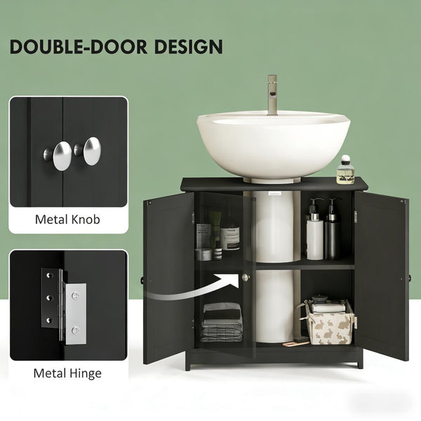 English Elm Bathroom Pedestal Sink Surround Cabinet Matte Black Mdf Double Door Storage T3971P440234
