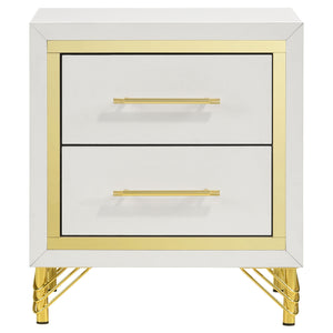 English Elm Chesney White 2-Drawer Nightstand with Gold Trim Chic Glam Bedside Table Modern Storage Accent B062P299930