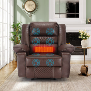 English Elm Breathable Leather Massage Recliner with 8-Point Massage, Heated Lumbar, 4-Zone Relief & Pockets Brown W1403P156677