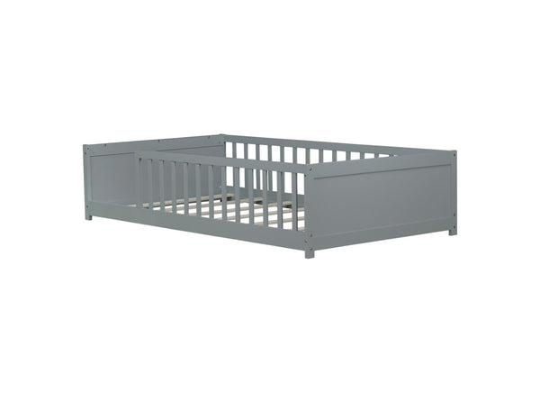 English Elm Twin Floor Platform Bed With Book Rack - Cozy Grey Design, Safe Low Profile, Easy Assembly & Storage W504P345764-GIGA