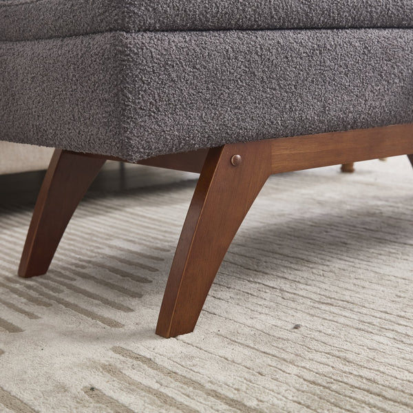 English Elm COOLMORE Teddy fabric storage bench with solid wood feet, hidden compartment for tidy bedroom organization Gray W1539P242732