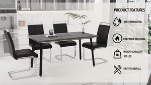 English Elm 55.12-70.87" Extendable Industrial Dining Set Faux Leather Chairs Mdf Top Seats Six Black+ Gray W2189S00909