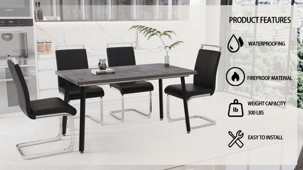 English Elm 55.12-70.87" Extendable Industrial Dining Set Faux Leather Chairs Mdf Top Seats Six Black+ Gray W2189S00909
