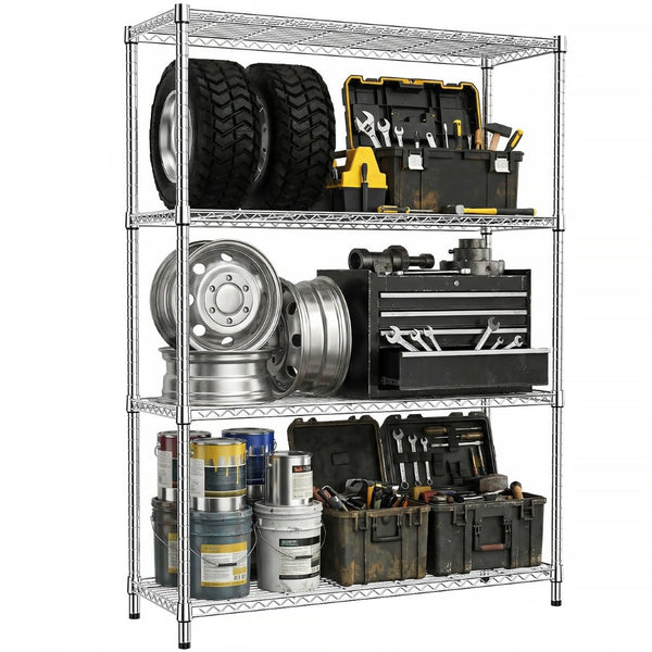 English Elm 1400 Lbs Capacity Four Tier Wire Shelving Unit Heavy Duty Steel Garage Pantry Rack Chrome W5386P445378