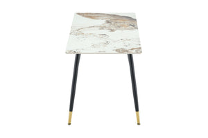 English Elm Modern Sintered Stone Rectangular Dining Table with Gold Tipped Steel Legs for Any Room Light Beige W3493P436709