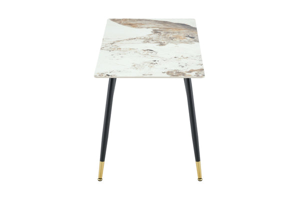 English Elm Modern Sintered Stone Rectangular Dining Table with Metal Legs for Four Seats Light Beige W3493S00013