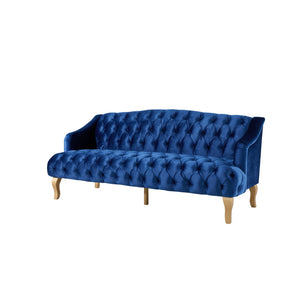 English Elm Comfy Velvet Tufted Three Seat Sofa with Rolled Arms Mid Century Modern Living Room Dark Blue N760P178601C