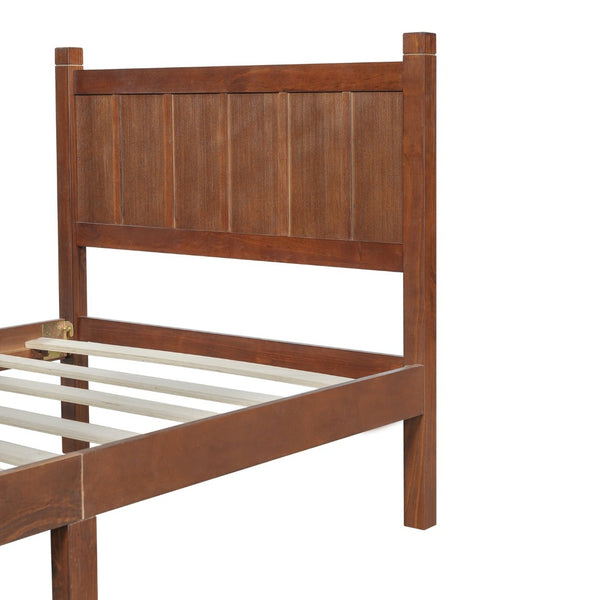 English Elm Twin Platform Bed Vertical Slat Headboard Farmhouse Shaker Wood Grain Finish Bedroom Dark Walnut N733P422478P