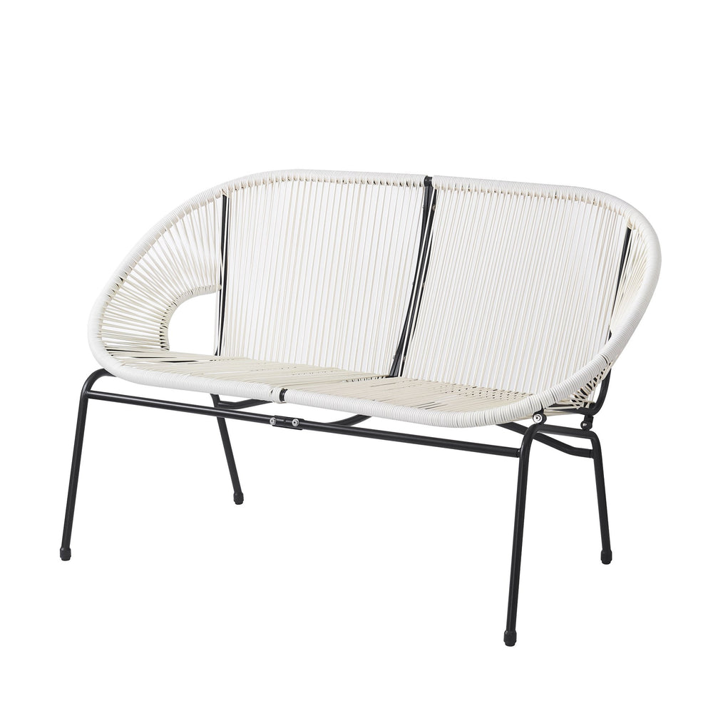 English Elm Christopher Knight Home® - CONDESSA Modern Outdoor Wicker Loveseat with Hammock Weave, Durable PE Rattan & Powder Coat Iron Frame Black,Ivory White N775P241727W