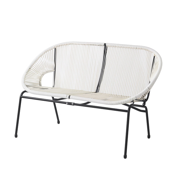 English Elm Christopher Knight Home® - CONDESSA Modern Outdoor Wicker Loveseat with Hammock Weave, Durable PE Rattan & Powder Coat Iron Frame Black,Ivory White N775P241727W