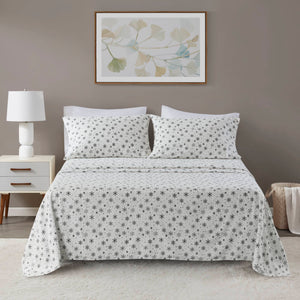 JLA Home True North by Sleep Philosophy - 100% Cotton Flannel Sheet Set Brushed for Extra Warmth with Classic Snowflake Print, Cozy Winter Bedding Black Snowflakes TN20-0616