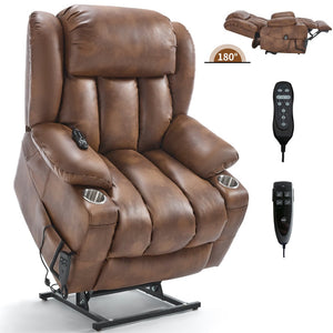 English Elm Dual Motor Power Lift Recliner with Massage Heat and Leatherair Upholstery for Living Room W3224P290208