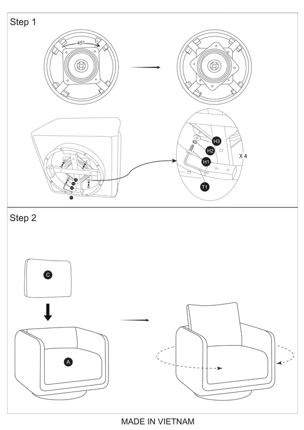 English Elm Gorgeous swivel accent chair in leather-like fabric with 360° movement, plush pillow and sleek base Walnut 33 L x 32 W x 22 H B011P369863