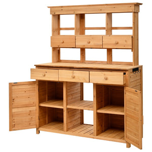 English Elm Topmax Fir Wood Hutch Potting Bench with Drawers Shelves Mudroom Storage N717P229024A