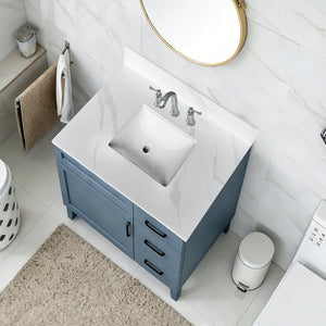 English Elm 31-inch Carrara Quartz Vanity Top Undermount Sink Backsplash Stain Resistant Bathroom W2699P459404