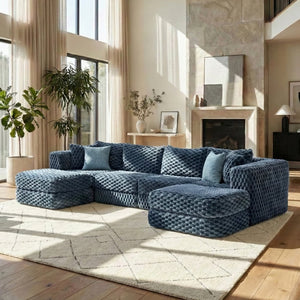 English Elm Swivel Barrel Accent Chair Chenille Tufted Round Club Seat for Living Room Lounge Blue N719S002360C