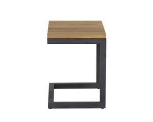 Sunpan Geneve C-Shaped End Table - Durable Solid Teak Wood & Powder Coated Aluminum for Outdoor Elegance