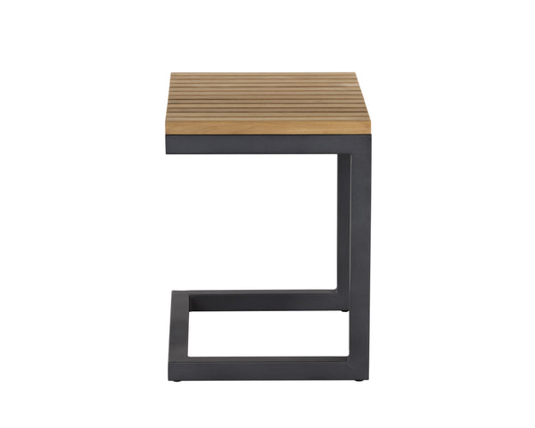 Sunpan Geneve C-Shaped End Table - Durable Solid Teak Wood & Powder Coated Aluminum for Outdoor Elegance