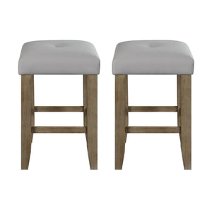 English Elm Set of 2 PU Upholstered Counter Stools in Gray Oak Finish — Comfortable PU Seats, Footrest, Durable Wood Base B016P317148