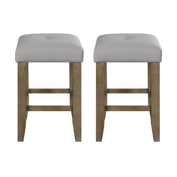 English Elm Set of 2 PU Upholstered Counter Stools in Gray Oak Finish — Comfortable PU Seats, Footrest, Durable Wood Base B016P317148