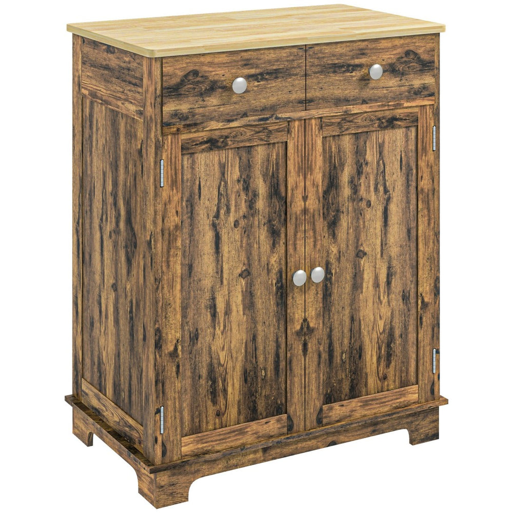 English Elm Homcom Rustic Brown Sideboard Rubberwood Top Buffet with Drawers Adjustable Shelf W2225P229311