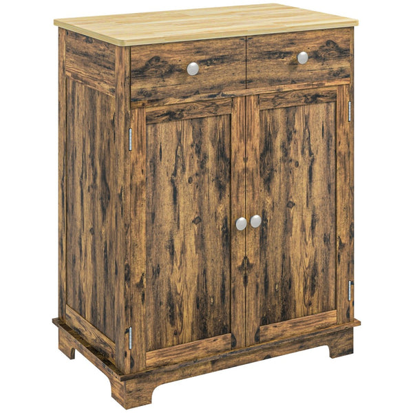 English Elm Homcom Rustic Brown Sideboard Rubberwood Top Buffet with Drawers Adjustable Shelf W2225P229311