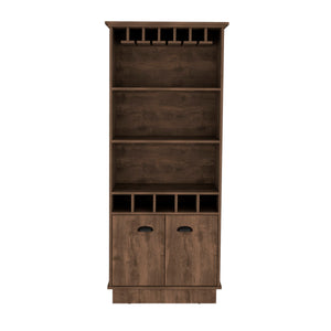 English Elm Dundee 70-Inch High Bar Cabinet with 10 Glass Doors, 5 Cubbies, 3 Shelves for Wine & Decor Brown 69 L x 24 W x 4 H B070S00319
