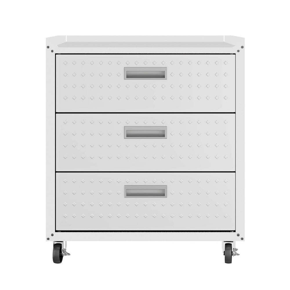 English Elm Rolling Metal Garage Cabinet with Locking Doors Diamond Texture Industrial Storage White B365P398223