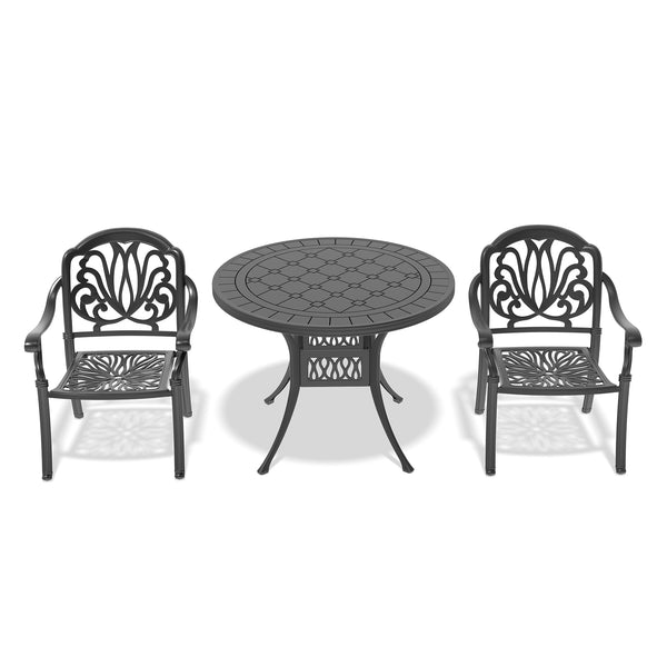 English Elm 3-Piece Elegant Cast Aluminum Patio Set With Plush Brown Cushions For Stylish Outdoor Living W1710S00067