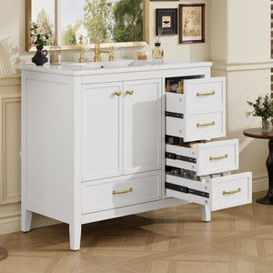 English Elm Christopher Knight Home® - 36" Vintage-inspired Bathroom Vanity with Ceramic Sink, Solid Wood Frame, Soft-Close Drawers, Spacious Storage White N759P293646K