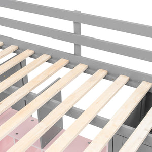 English Elm Twin Loft Bed with Wardrobe Shelves and Cabinet Kids Bedroom Wood Storage Frame Pink+Grey N708S00024E
