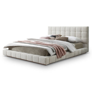 English Elm Hudson Ivory Boucle Upholstered King Bed Sculptural Cloud Headboard Platform Frame B183S00141