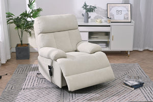 English Elm Oversized Power Lift Recliner Chair with Remote Control, Spacious Fabric Seat and Side Pocket for Comfort and Support Light Gray W1028P261273