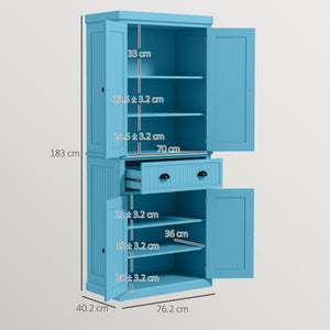 English Elm Homcom 72" Light Blue Kitchen Pantry Cabinet With 4 Doors, Drawer & Adjustable Shelves For Storage W2225P249921