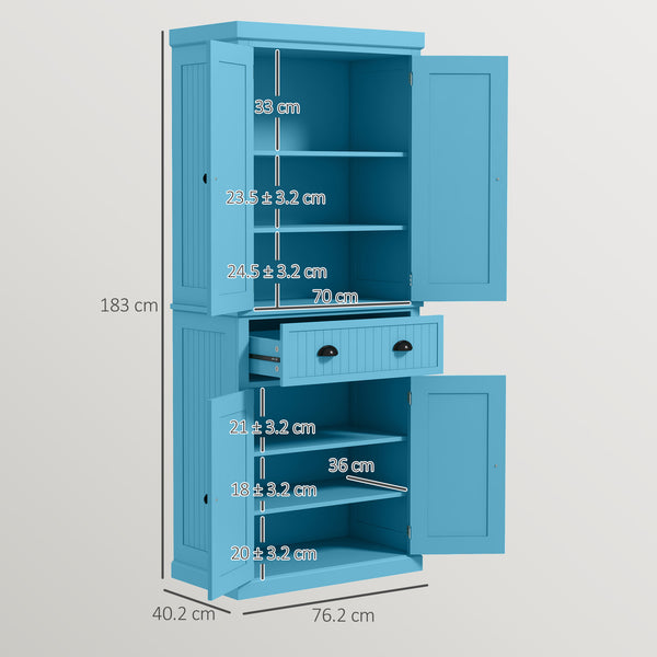English Elm Homcom 72" Light Blue Kitchen Pantry Cabinet With 4 Doors, Drawer & Adjustable Shelves For Storage W2225P249921