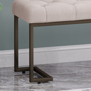 English Elm Christopher Knight Home® - Upholstered Button Tufted Bench In Beige With Bronze Legs - Elegant Accent For Any Space! N757P256383A