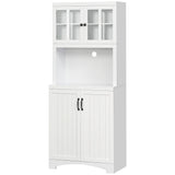 English Elm Homcom Kitchen Hutch, Pantry Cabinet With Glass Framed Door, Adjustable Shelves and Microwave Space For Dining Room, White