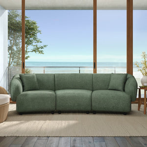 English Elm Christopher Knight Home® - 98.5" Curved Contemporary 3-Seater Sofa with Boucle Upholstery, Plush Foam Comfort and Solid Wood Frame Green N767P333660G