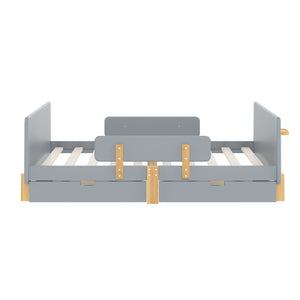 English Elm Twin Low Profile Kids Floor Bed Pine Wood Frame with Safety Rail and Built in Bookshelf Gray W1580P373246