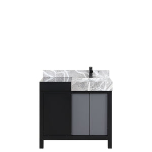 English Elm Black 36-Inch Bath Vanity With Castle Grey Marble Top & Matte Black Faucet - Modern Storage Solution B2731P261083