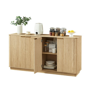 English Elm 63" Wave Front Sideboard with Four Door Storage for Living Room Hallway Bedroom Oak W1820P431360