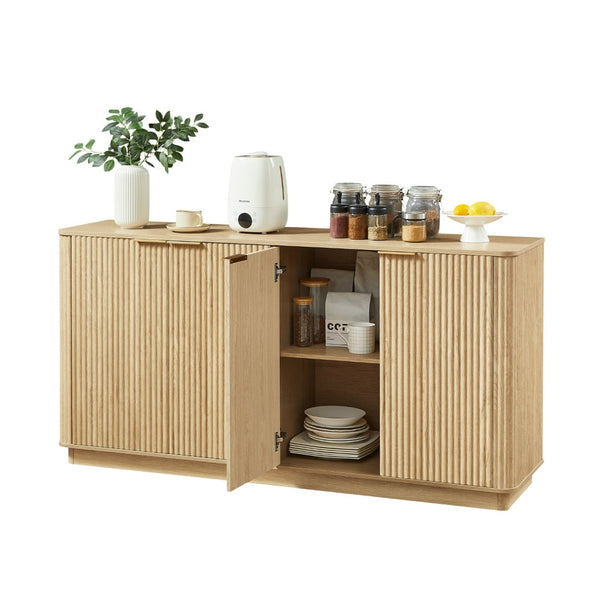 English Elm 63" Wave Front Sideboard with Four Door Storage for Living Room Hallway Bedroom Oak W1820P431360