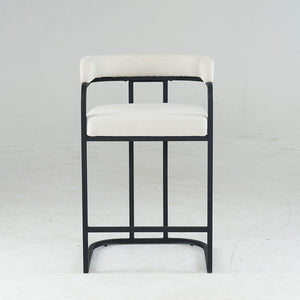 English Elm Modern Chenille Counter Stools Set of 2 — Upholstered Ergonomic Bar Chairs with Metal Frame & Armrests for Kitchen Island White W1901P264276