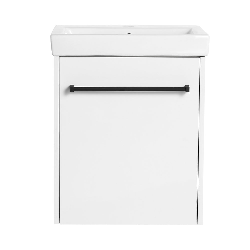 English Elm 18'' Floating Wall-Mounted Bathroom Vanity with Ceramic Sink, Soft-Close Door & Space-Saving Design Glossy White W999P236348