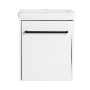 English Elm 18'' Floating Wall-Mounted Bathroom Vanity with Ceramic Sink, Soft-Close Door & Space-Saving Design Glossy White W999P236348