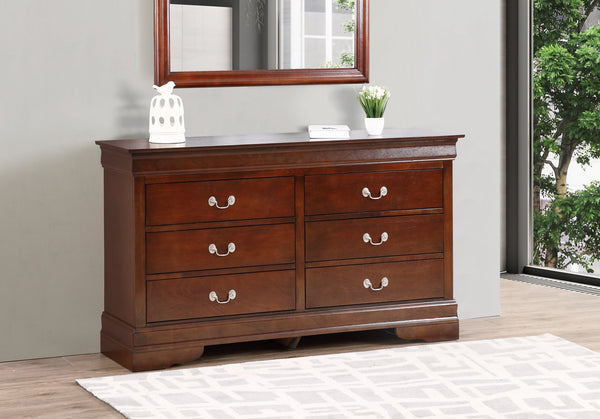 English Elm LouisPhillipe Elegant Traditional Dresser with Carved Bases, English Dovetail Drawers & Tarnish-Resistant Hardware Beige 37 L x 59 W x 18 H B078108120
